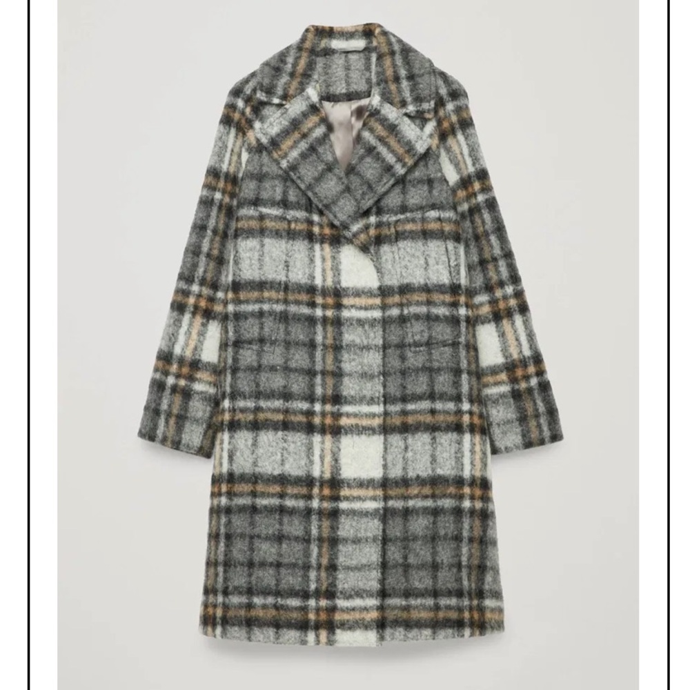 COS Plaid Brushed Mohair Wool Coat Gray Size 6